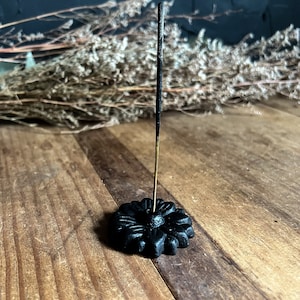 Flower Incense Holder, Incense Burner, Meditation Ritual Tools, Home Cleanse, Black Trinket Dish, Witchy Decor, Sacred Space