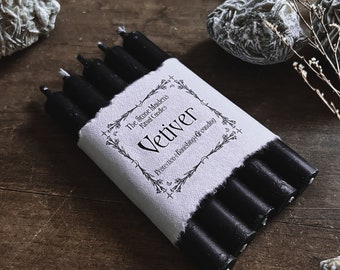 Candele di incantesimo nero di vetiver, candele di carillon nero PROFUMATO di vetiver da 5", candele di strega, candela rituale, candele sfuse, protezione, messa a terra