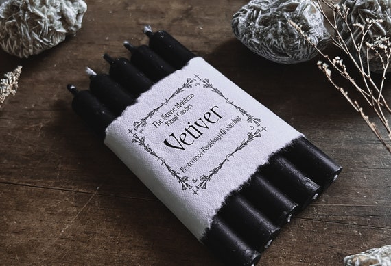 Vetiver Black Spell Candles, 5" Vetiver SCENTED Black Chime Candles, Witch Candles, Ritual Candle, Bulk Candles, Protection, Grounding
