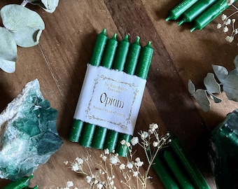 Opium Grüne Zauber Kerzen, 5 ""Opium duftende grüne Glockenspiel-Kerzen, Hexenkerzen, Ritualkerze, lose Kerzen, Geld, Glück, Fülle