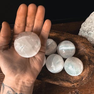 Selenite Sphere - Selenite Crystal Ball - Satin Spar Crystal Orb - Crystals For Cleansing - Moon Crystal - Witchy Decor -