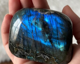 Blue Labradorite Freeform - High Flash Display Specimens - Polished Labradorite Crystal Gift - Cottagecore Decor