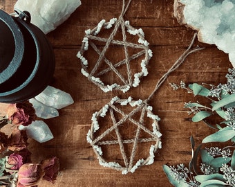 Howlite Crystal Pentacle  - Witchy Decor - Pentagram - Healing Crystals - Crystal Decor - Star Wall Hanging