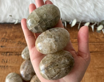 Natural Smoky Quartz Palm Stone: Grounding Root Chakra Crystal