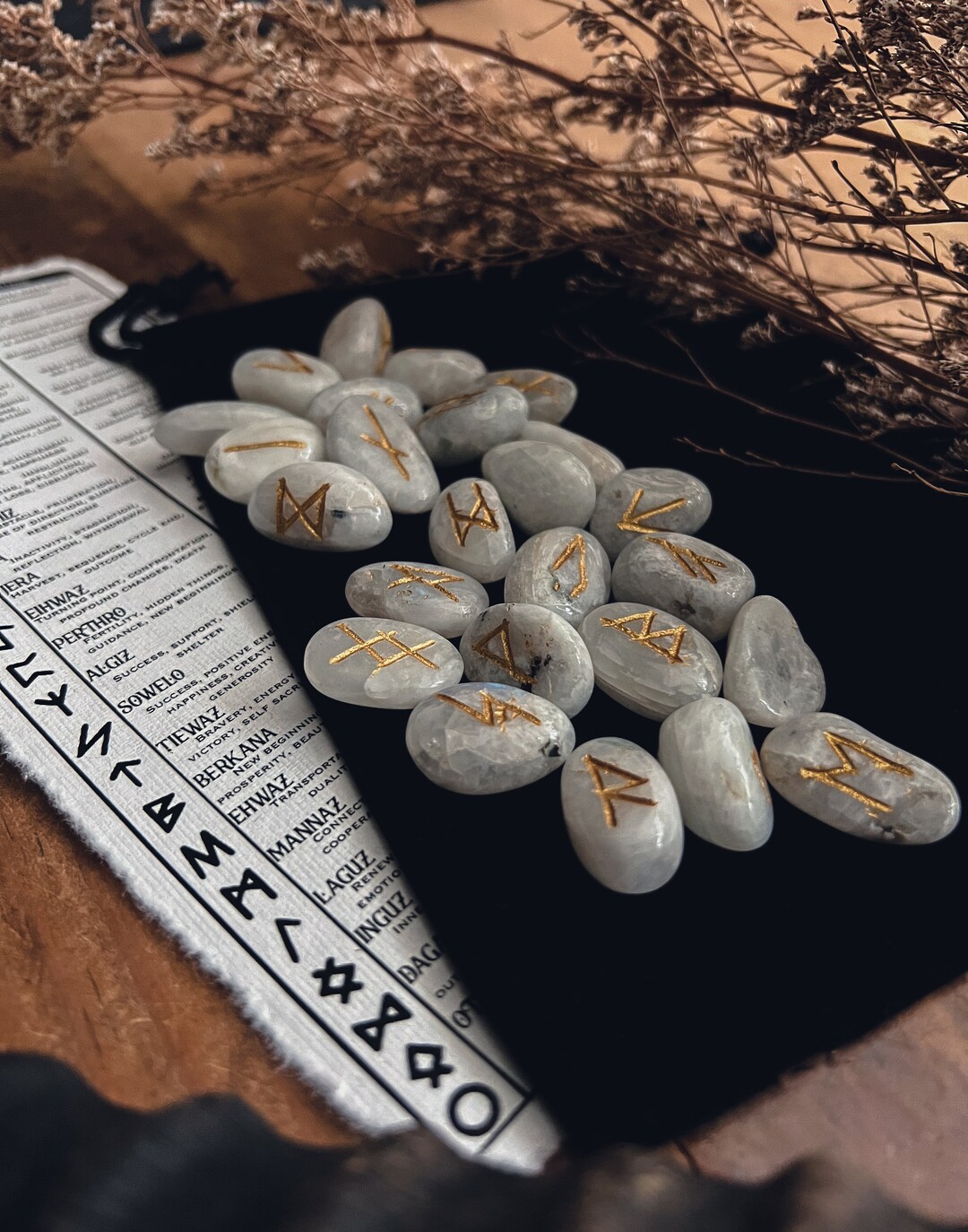 Moonstone Rune Set Elder Futhark Runes Ritual Tools White Crystal Runes ...
