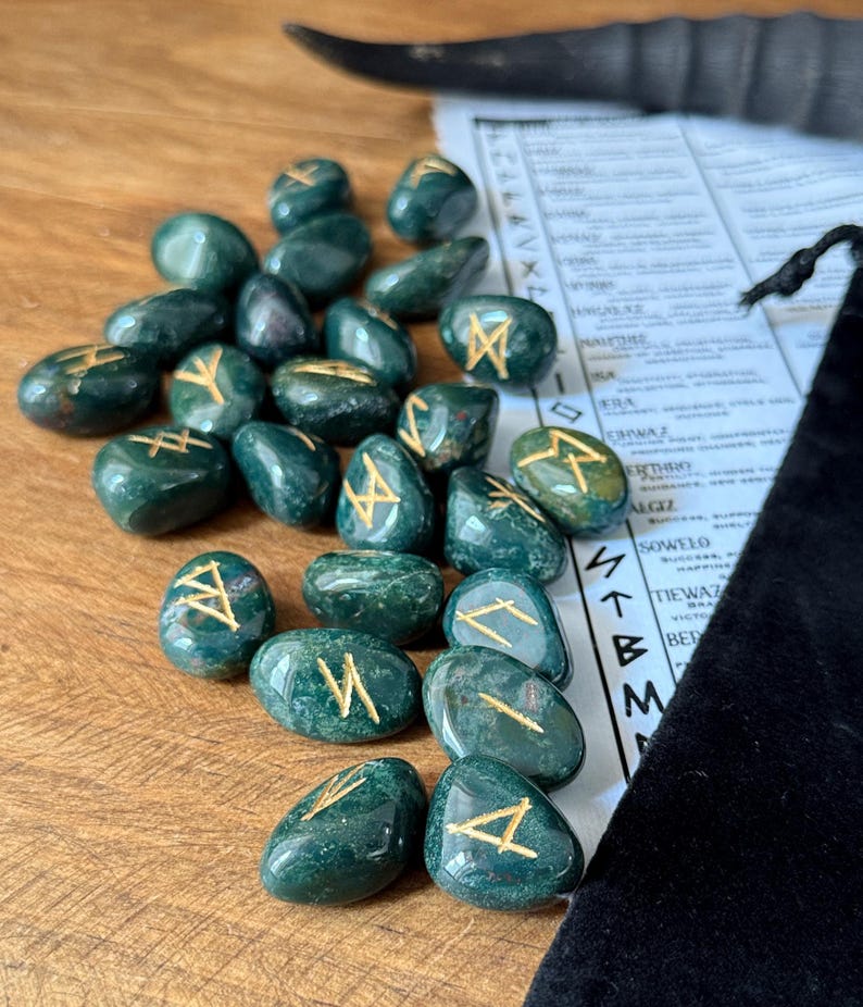 Bloodstone Rune Set - Elder Futhark Runes - Ritual Tools - BloodStone Crystal Runes - Witchy Decor - Pagan Gift - Divination - Viking Runes