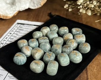 Aquamarine Rune Set - Elder Futhark Runes - Ritual Tools - Aquamarine Crystal Runes - Witchy Decor - Pagan Gift