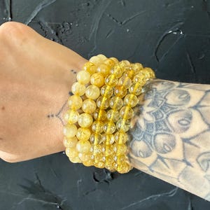 Golden Rutilated Quartz Bracelet 6-8mm -Manifestation Crystal Jewelry, Abundance Stone, Healing Gemstone Gift, Stretch Beaded Bracelet