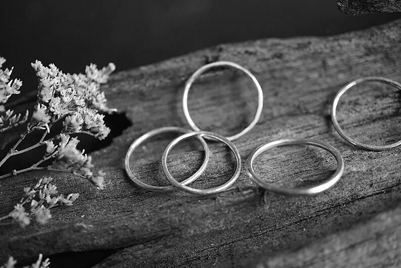 Sterling Silver Midi Rings Minimalist Ring Set Hippie Rings Stacking Rings Simple Ring Witchy Rings Plain Band image 8