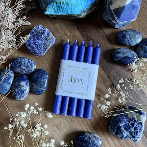 Myrrh Blue Spell Candles, 5" Myrrh SCENTED Dark Blue Chime Candles, Witchy Decor, Ritual Candle, Bulk Candles, Intuition, Creativity