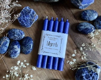 Myrrh Blue Spell Candles, 5" Myrrh SCENTED Dark Blue Chime Candles, Witchy Decor, Ritual Candle, Bulk Candles, Intuition, Creativity