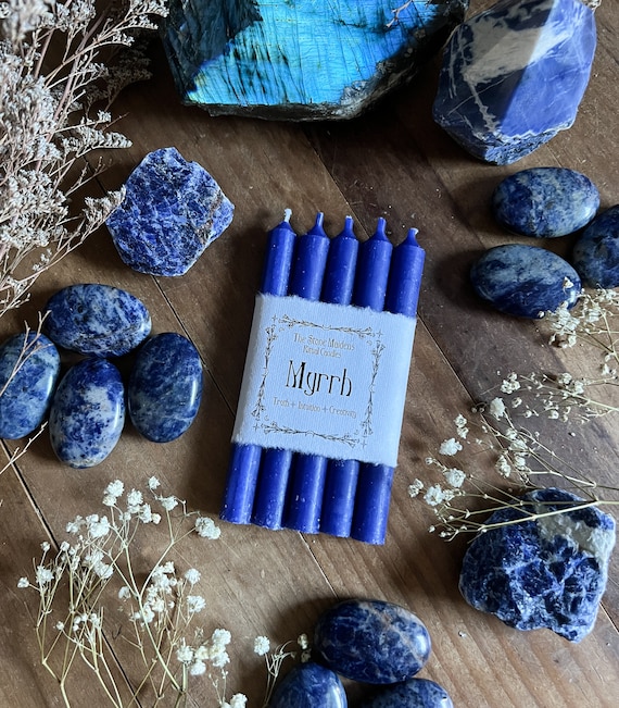 Myrrhe-Zauberkerzen, 12,7 cm große, dunkelblaue Klangkerzen mit Myrrheduft, Hexendeko, Ritualkerze, Kerzen in großen Mengen, Intuition, Kreativität