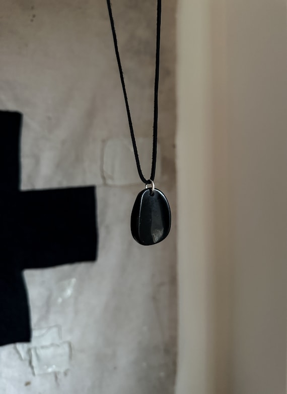 Shungite Worry Stone Necklace,  Energy Protection… - image 1
