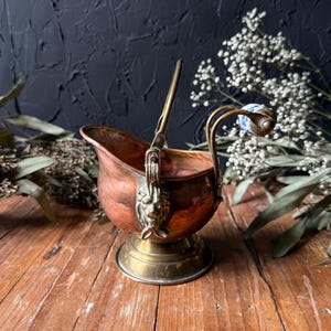 Antique Copper Cauldron - Vintage Offering Bowl - Incense Holder - Altar - Ritual Tools  - Copper Scullery Pot Brass Lion Head Mounts