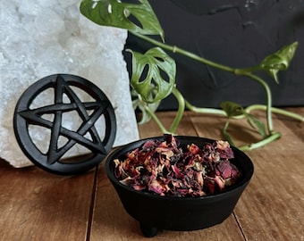 Porta incenso a forma di pentacolo in ghisa nera - Bruciatore di incenso - Decorazione esoterica - Strumenti per rituali da altare - Aromaterapia - Piccolo calderone