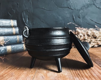 Black Cauldron - Ribbed Cast Iron Cauldron - Witchy Decor - Incense Holder - Altar - Black Bowl - Ritual Tools - Sacred Space