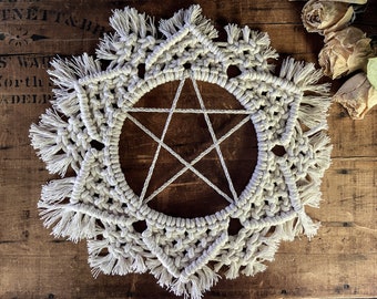 Macrame Pentacle Wall Hanging - Witchy Decor , Altar, Star Wall Hanging