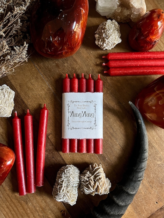 Ylang Ylang Red Spell Candles, 5" Red Chime Candles for Spells, Ritual Tools, Small Bulk Candles, Witchy Decor, Passion, Courage, SCENTED