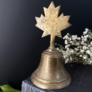 Vintage Brass Bell  - Witchy Decor - Altar Bells - Sacred Space - Vintage Bells - Canadian Themed Gift - Brass Maple Leaf