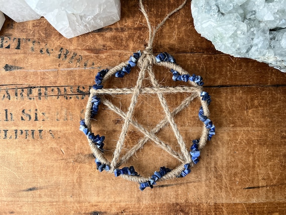 Sodalite Crystal Pentacle Wall Hanging: Witchy Home Decor