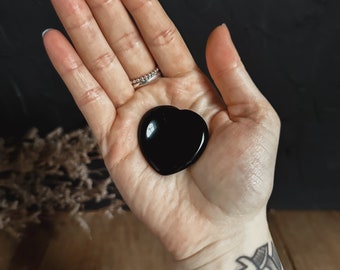 Black Obsidian Worry Stone - Obsidian Heart Thumb Stone - EMF Protection Crystal - Reiki Healing - Stress Relief - Heart Shape