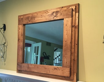 the farm house mantel vanity bathroom mirror handmade rustic inspired wooden mirror with a thick frame perfect for over the fireplace - Rustic Bathroom Mirrors the farm house mantel vanity bathroom mirror handmade rustic inspired wooden mirror with a thick frame perfect for over the fireplace - Rustic Bathroom Mirrors