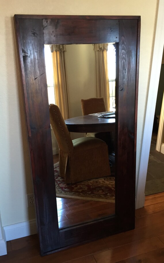 The Mountain Lodge Leaner Mirror Handmade Rustic Inspired Tall Wooden Floor With Thick Frame