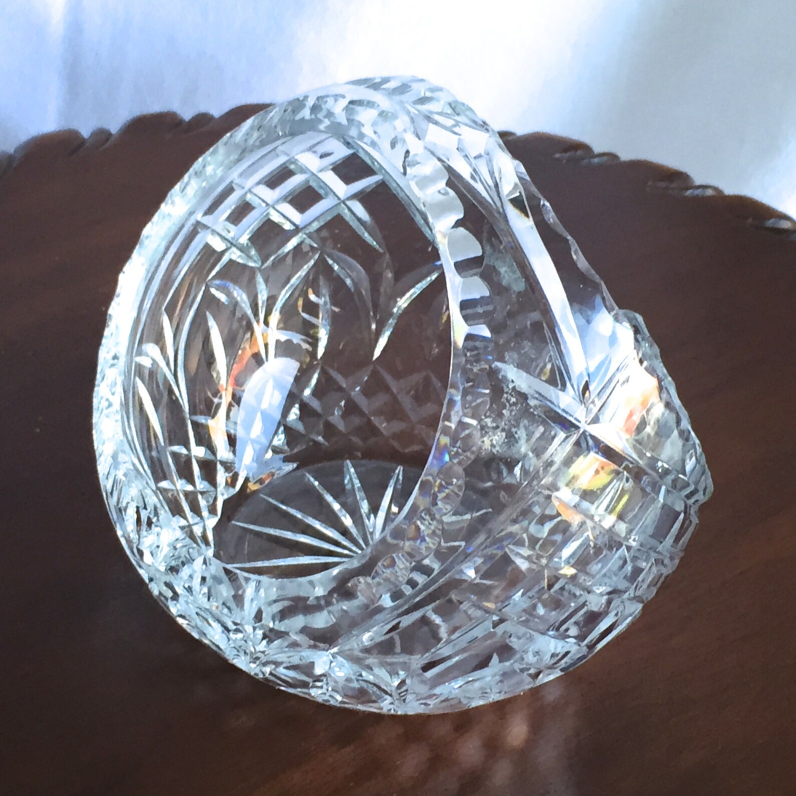 Vintage Crystal Clear Cut Glass Basket Bowl Use for Candy or Etsy