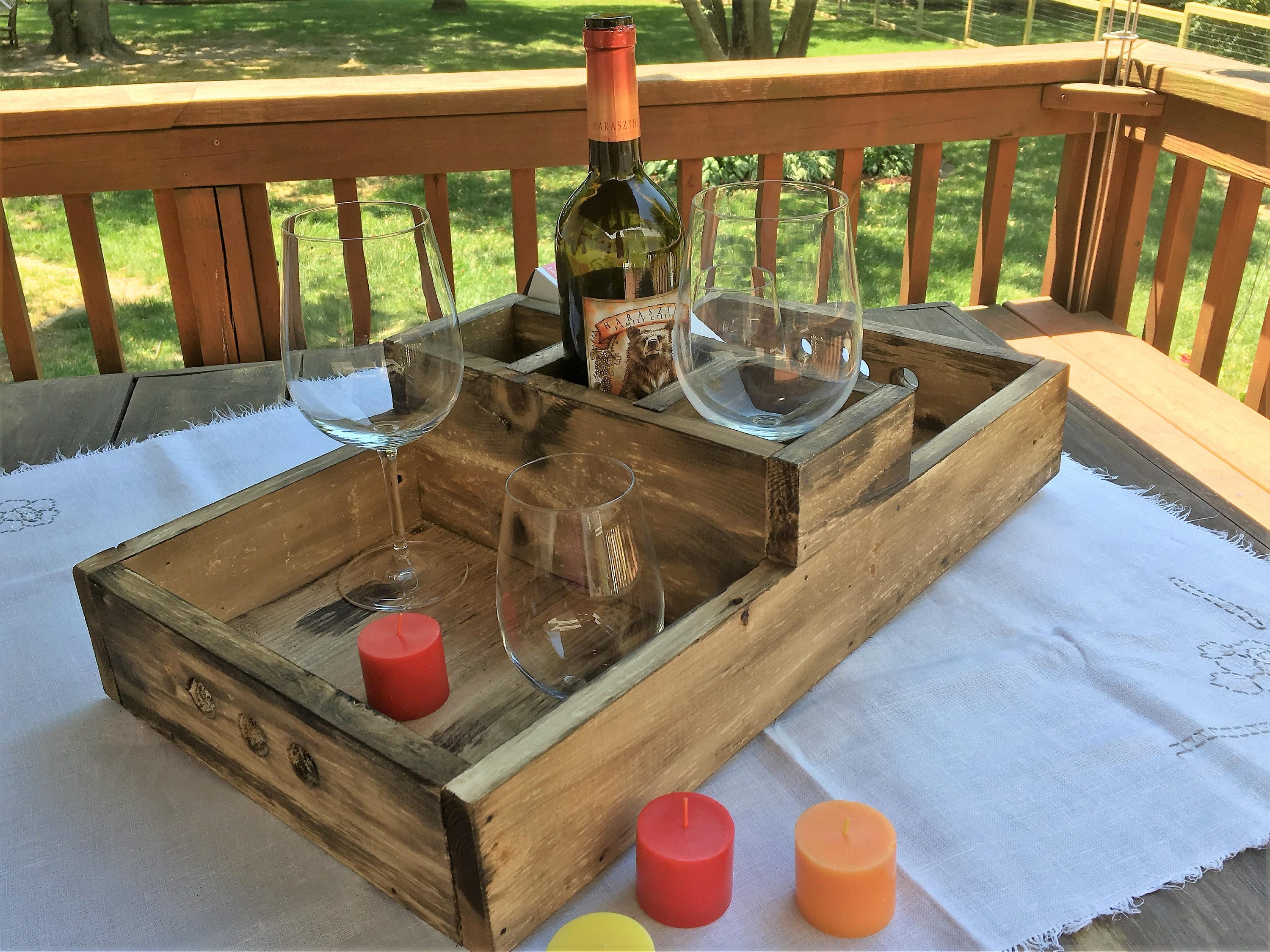 Handmade Rustic Wooden Wine Serving Tray Outdoor Tray or Etsy