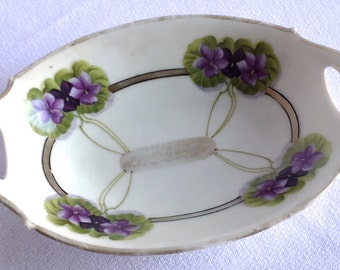 Antique Porcelain PM Bavaria Bowl with Violets, Gold Edging and Small Handles-Celery Bowl-Perfect for Rings or Other Small Things
