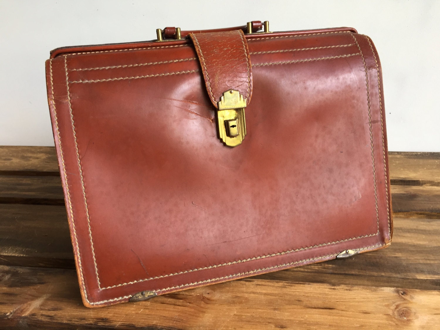 Vintage Brown Leather Attache Briefcase File Holder Some Etsy