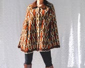 1960s Sweater Poncho with Buttons Mod Sweater Cape. Hippie Poncho. Retro 70s Bohemian Poncho Sweater. 60s Knit Poncho. 60s Poncho Shawl