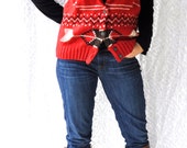 90s Vintage Wool Vest Shawl Collar Sweater Cowichan Sweater Vest Red Black Aztec Sweater Southwestern Sweater Boho Knit Vest med