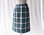 Vintage Pendleton Skirt Kennedy Dress Tartan Plaid Wool Skirt. 70s Pencil Skirt. 1960s Wool Skirt. Retro Pin Up High Waist Skirt small