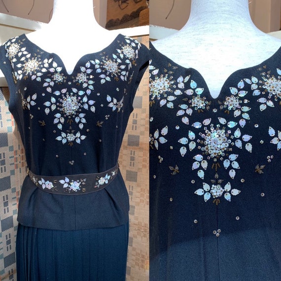 1950s Odette Palma de Mallorca Black Beaded Blouse