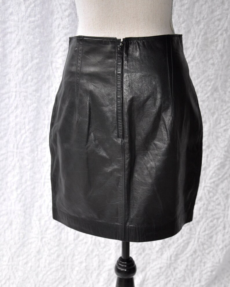 80s Black Leather Mini Skirt 1980s High Rise Skirt. 80s | Etsy