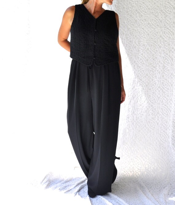 80s Shelli Segal Black Jumpsuit || Wide Leg Jumpsu