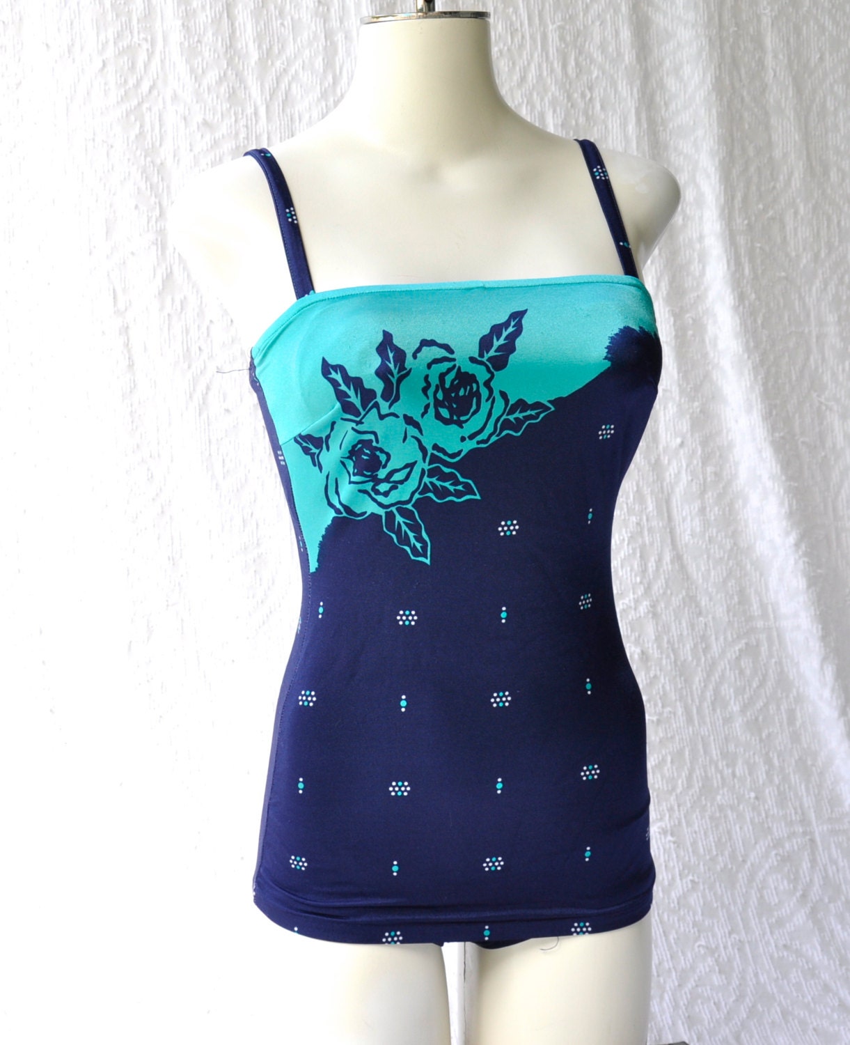 Navy & Teal Floral Polka-dot One Piece Swimsuit Brief Cut - Etsy