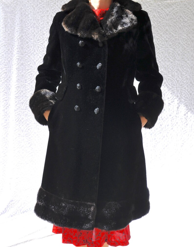 1970s Borgazia Coat Deep Black Soft Faux Fur with Fur Trim. | Etsy