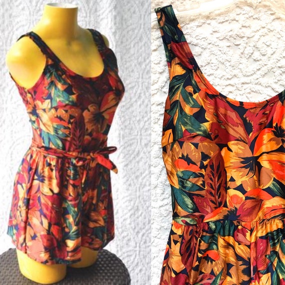 1980s Blair Swimsuit With Belt Tropical Bathing Suit 80s Etsy