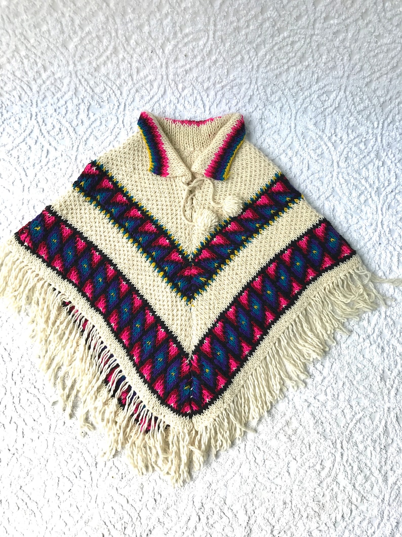 1970s Crochet Poncho with Fringe 70s Boho Fringe Poncho | Etsy