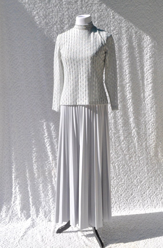 1970s Silver Metallic Evening Wear Dress | 70s Mot