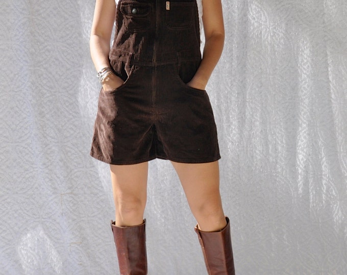 Brown Corduroy Overall Shorts Preppy 90s Express Romper. Hippie Shorts