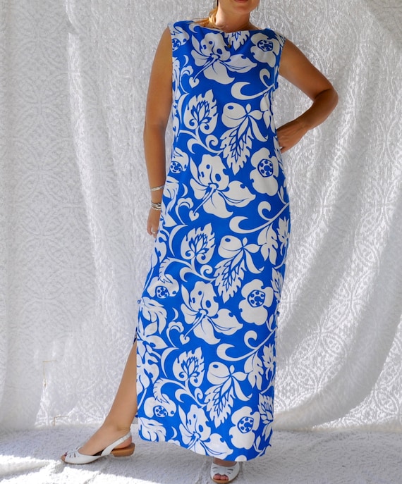 70s Hawaiian Dress Made in Hawaii Blue 
