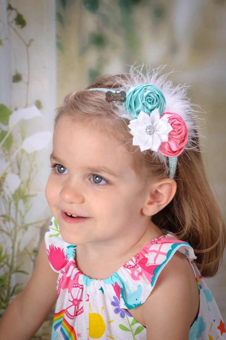 MORE COLORS-BOUTIQUE Style-Shabby Chic-Aqua-Pink-Baby Girl-Elastic Headbands-Infant Headband Sets-Baby Bands-Glitter-Feather Headbands