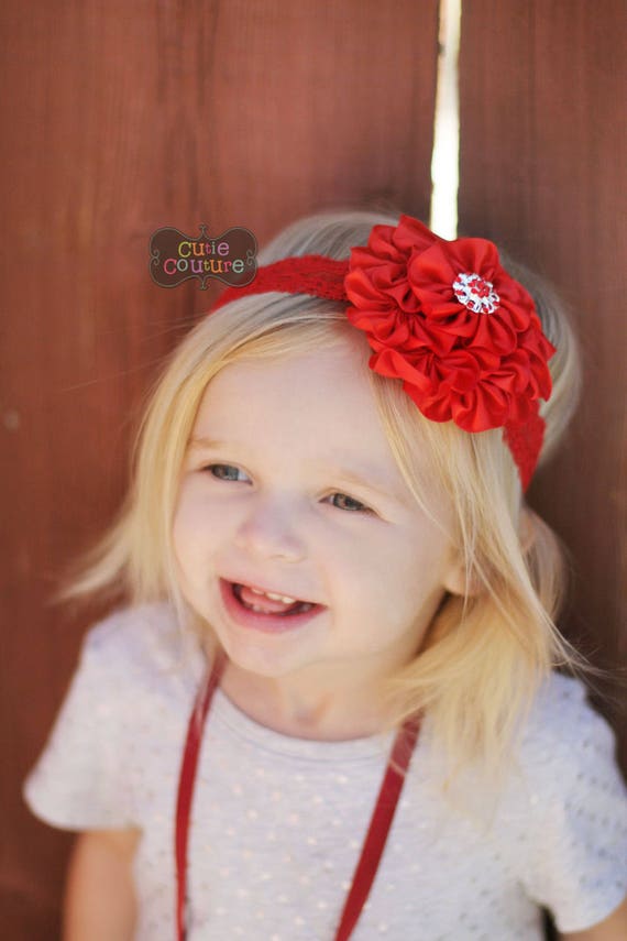 Christmas Xmas Baby Girl Headband Hairband Satin Bow Rhinestone Lace Headband