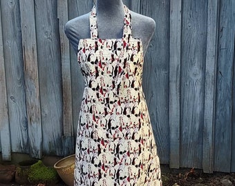 Apron, full length bib style, Cruella De Ville pattern, Amy Lynn Aprons