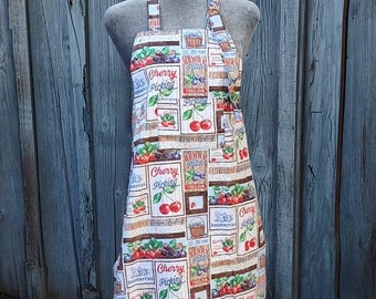 Apron, full length bib style, retro Cherry and berries print, Amy Lynn Aprons