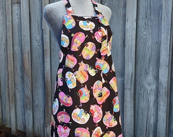 Apron, full length bib, cotton Black and travel trailers, Amy Lynn Aprons, one of a kind
