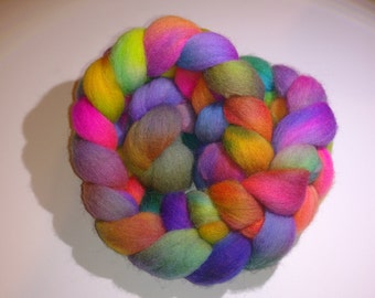 Wool roving/top, 4oz. Hand painted Corriedale wool roving for spinning/felting multi color "Oh my!" Oregon, Pacific Northwest